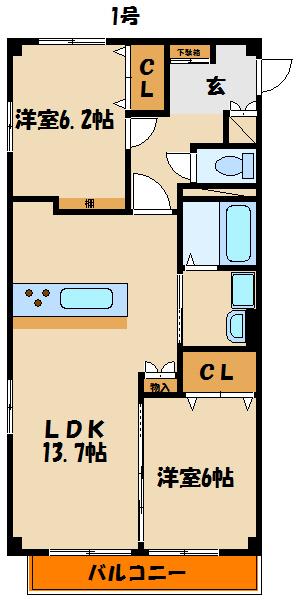 フォーブル岸本(2LDK/2階)の間取り写真
