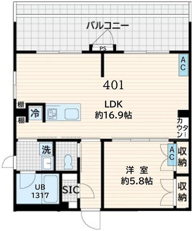 フレア恵比寿(1LDK/3階)の間取り写真