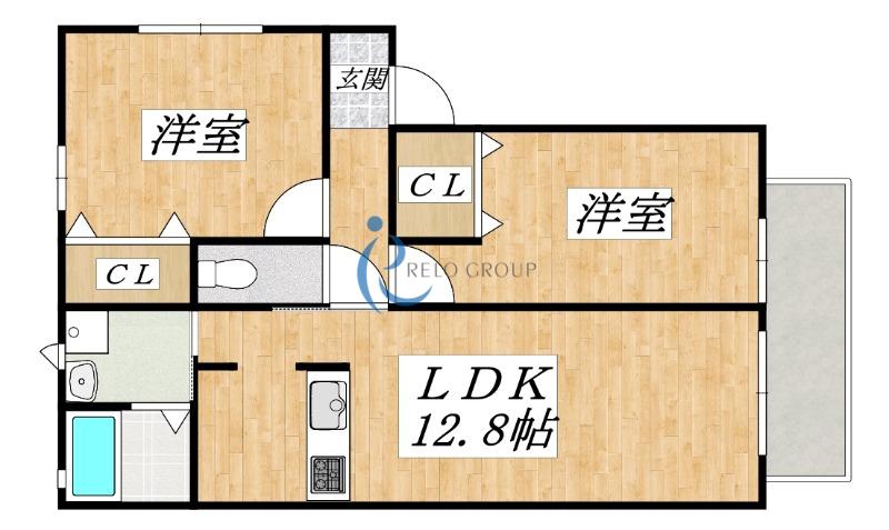 カーサ瓜破牛屋(2LDK/1階)の間取り写真
