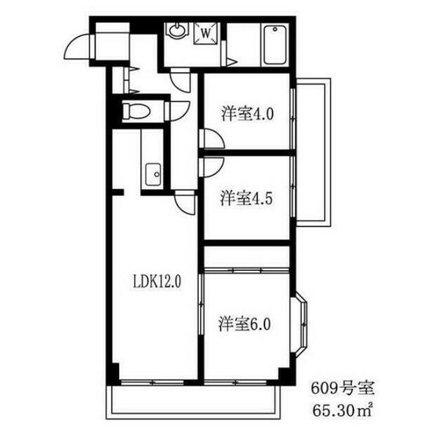 ラ・プリメーラ 部屋番号609(3LDK/6階)の間取り写真