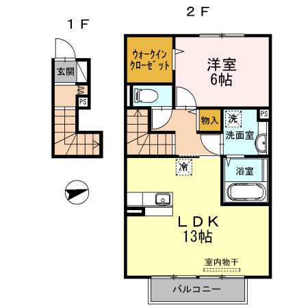 ルピナス高柳東町3 (1LDK/2階)の間取り写真