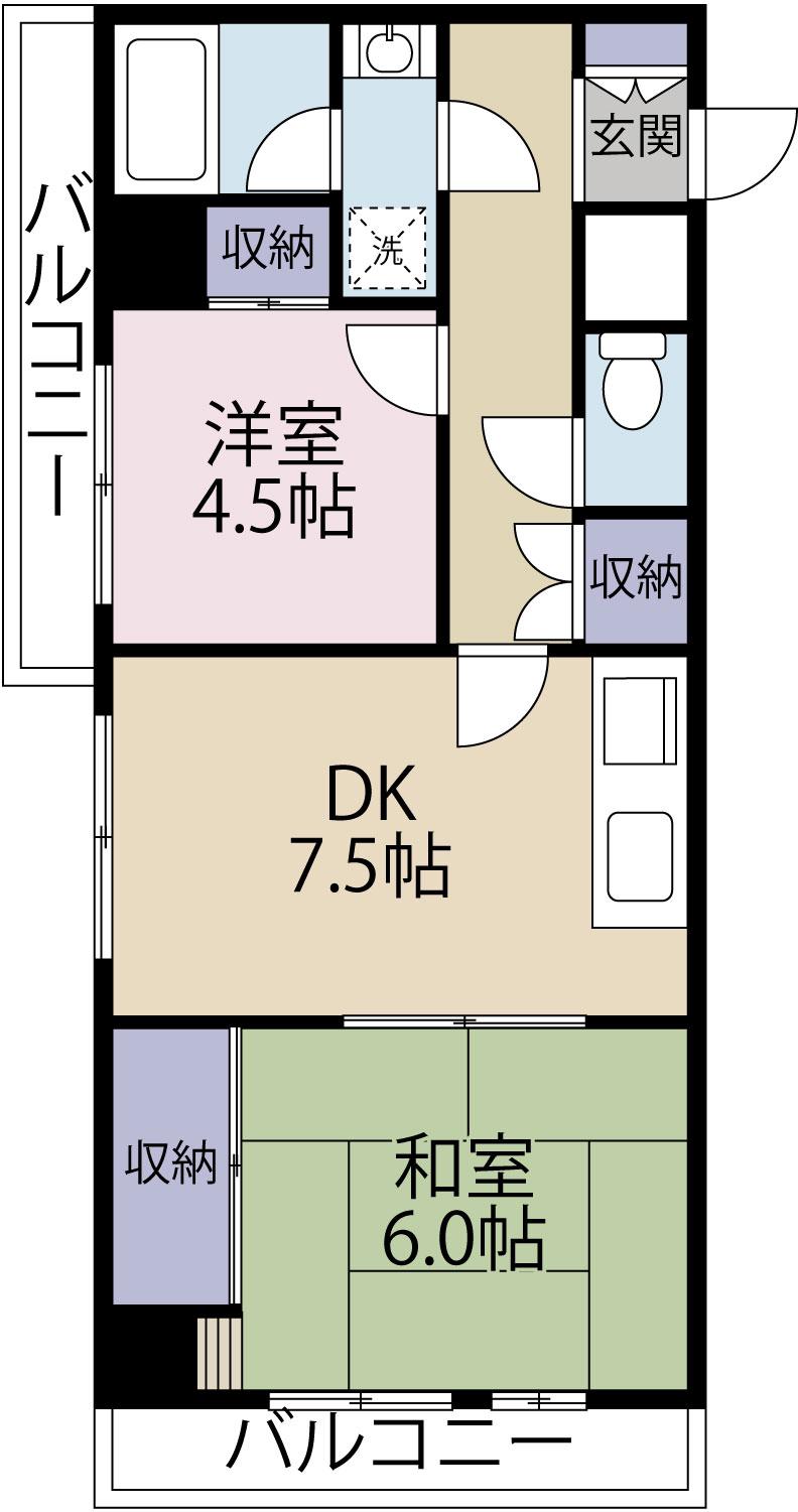 ディアフラッツ(2DK/4階)の間取り写真