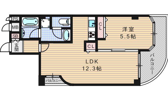 タイホウハイツ大国(1LDK/5階)の間取り写真