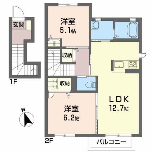 ゆたかシャーメゾン(2LDK/2階)の間取り写真