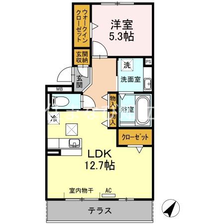 フローラ島間(1LDK/1階)の間取り写真