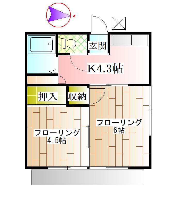 難波ハイツ(2K/1階)の間取り写真