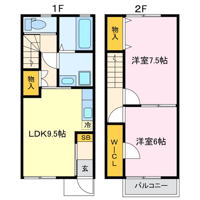 アヴェニール(2LDK/1階)の間取り写真
