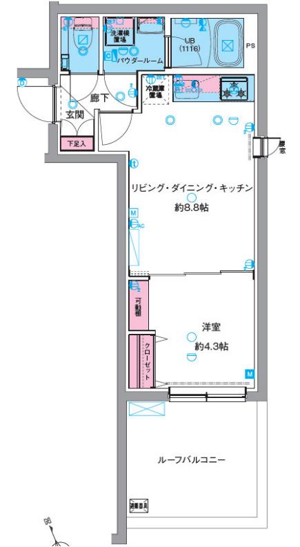 本町3丁目M(1LDK/4階)の間取り写真