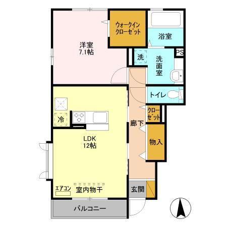ピアヒルズ桜ヶ丘 D(1LDK/1階)の間取り写真