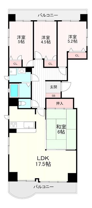 GーONE西新プレミアスイート(4LDK/6階)の間取り写真