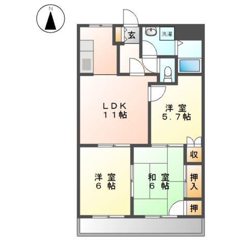ファミリーハイム大空(3LDK/3階)の間取り写真