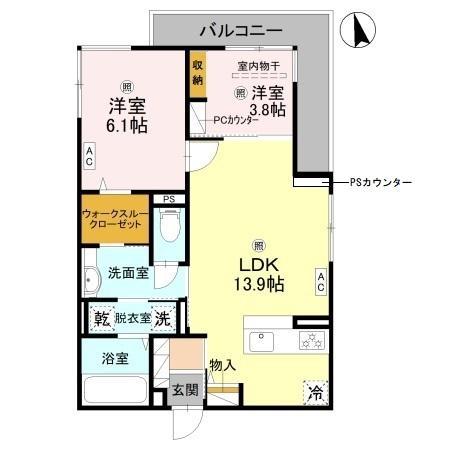 D-ROOM高井田元町(2LDK/3階)の間取り写真