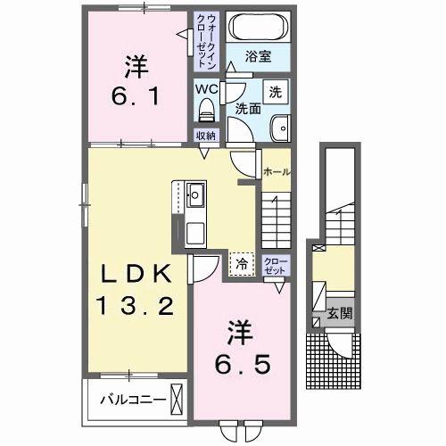 ラ メゾン豊城A(2LDK/2階)の間取り写真