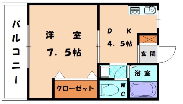 プチメゾーン和白(1DK/1階)の間取り写真