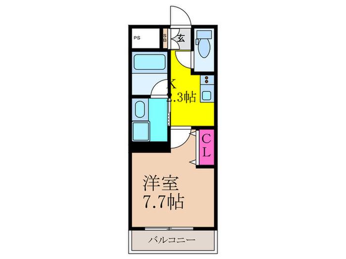 ウェルスクエア茨木春日(1K/1階)の間取り写真