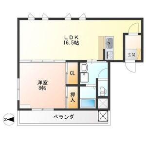 ハーネス戸祭(1LDK/1階)の間取り写真
