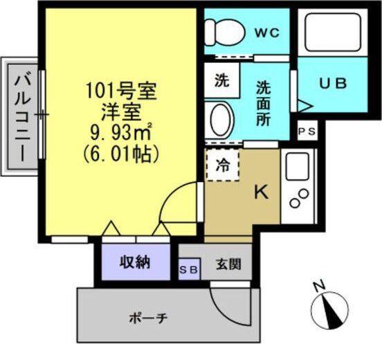 仙台市地下鉄南北線 北仙台駅 徒歩14分 2階建 築3年(1K/1階)の間取り写真
