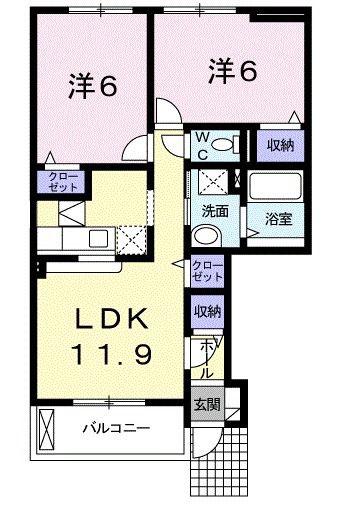 ローダンセ(2LDK/1階)の間取り写真
