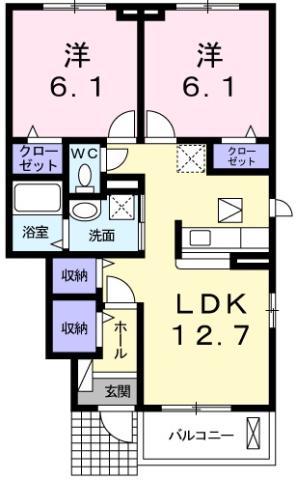 クレセント II(2LDK/1階)の間取り写真