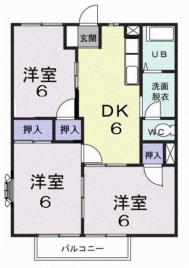 カーム高木(3DK/1階)の間取り写真