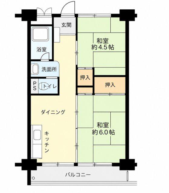 ビレッジハウス南清水タワー1号棟(2DK/2階)の間取り写真