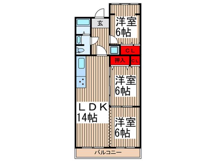 ライオンズマンション仏子3号棟(3LDK/5階)の間取り写真