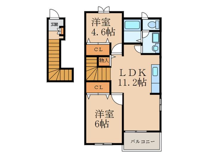 ソレアードヴィラ(2LDK/2階)の間取り写真