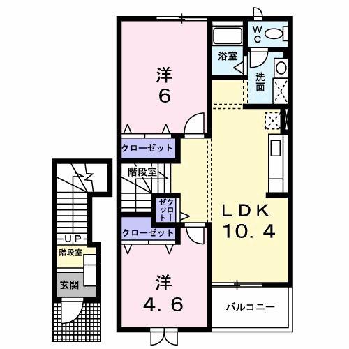 グリーンヒル三城B(2LDK/2階)の間取り写真