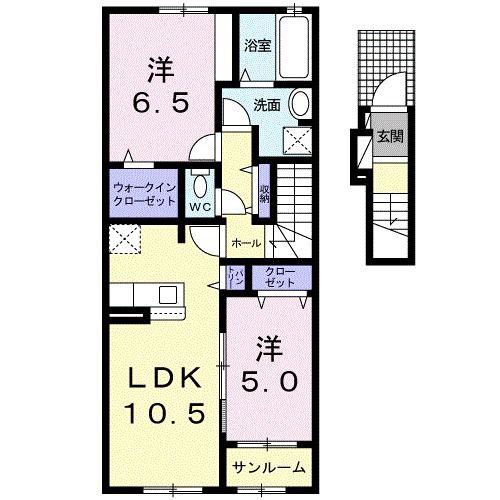 グランメール 手屋(2LDK/2階)の間取り写真