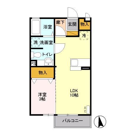 ホワイトミーティア(1LDK/2階)の間取り写真