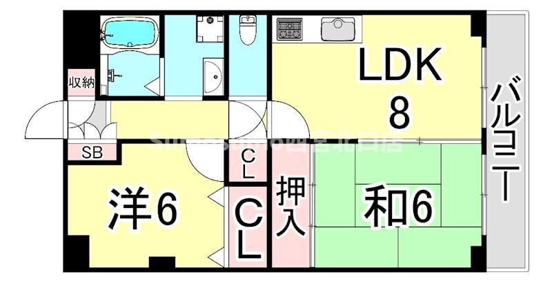 ピンリーブルII(2LDK/1階)の間取り写真