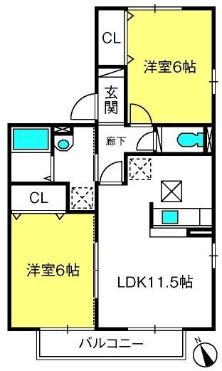 ジェネシスK(2LDK/1階)の間取り写真