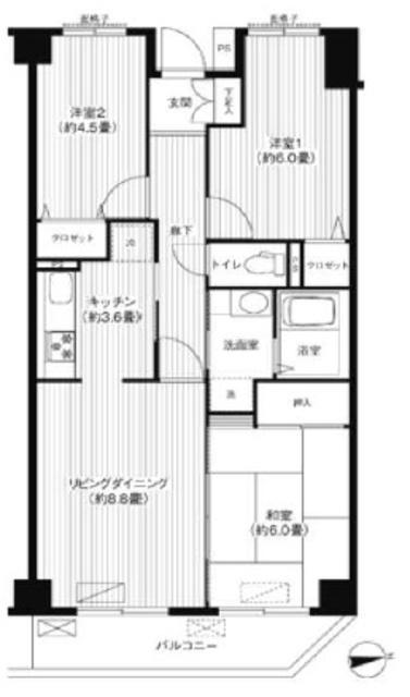 パストラル石井(3LDK/3階)の間取り写真