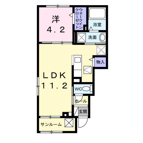 ロテュス(1LDK/1階)の間取り写真