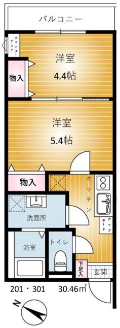 REVENE小倉(2K/3階)の間取り写真