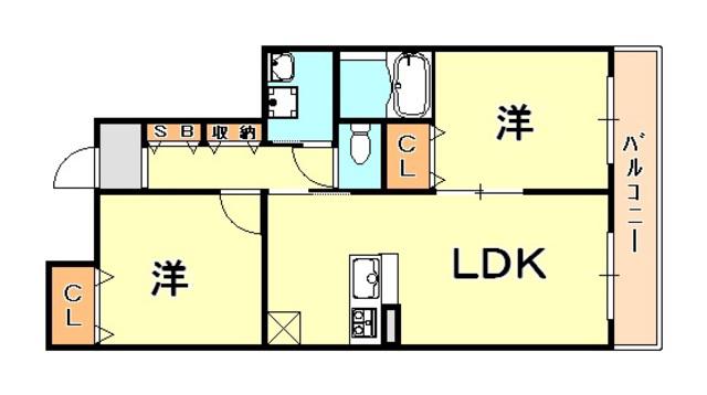 メインステージ芦屋東(2LDK/2階)の間取り写真