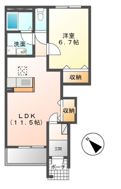 ラトゥール(1LDK/1階)の間取り写真