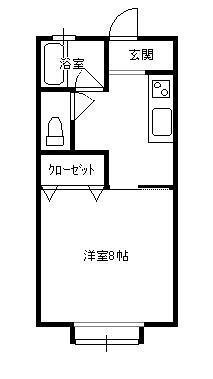 ハピネスつきがおかB(1K/2階)の間取り写真