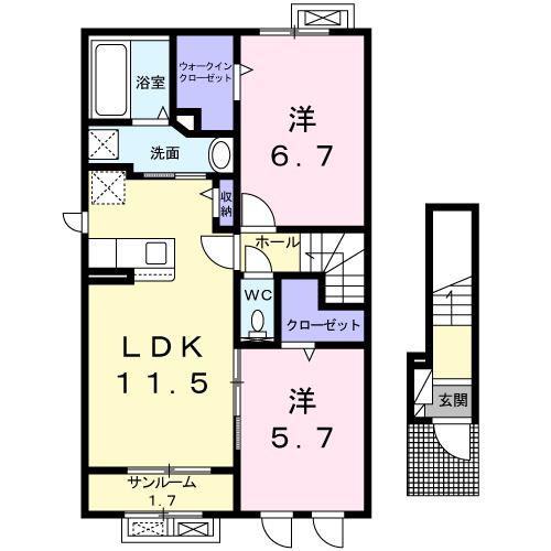 ドムスサンセールVI B(2LDK/2階)の間取り写真