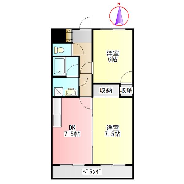 グランツ杉山V(2DK/2階)の間取り写真