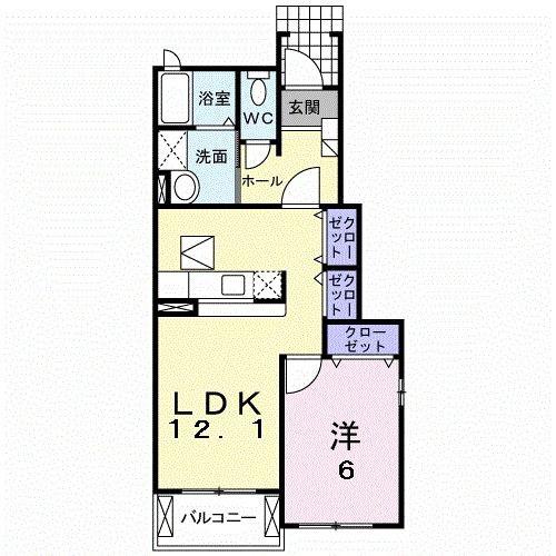 アルモニーフェンテ C(1LDK/1階)の間取り写真