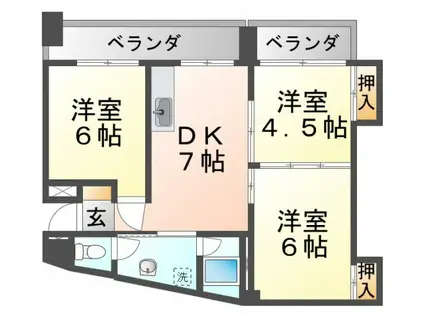 吹田朝日マンション(3DK/3階)の間取り写真