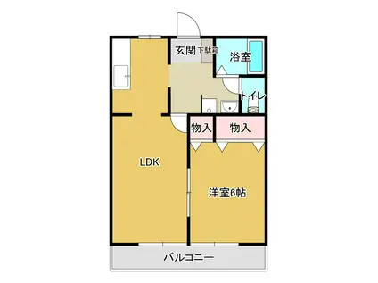 長谷川ビレッジA棟(1LDK/2階)の間取り写真