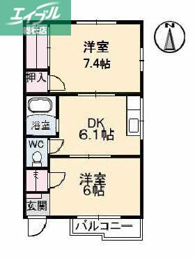 スナダハイツ(2DK/2階)の間取り写真