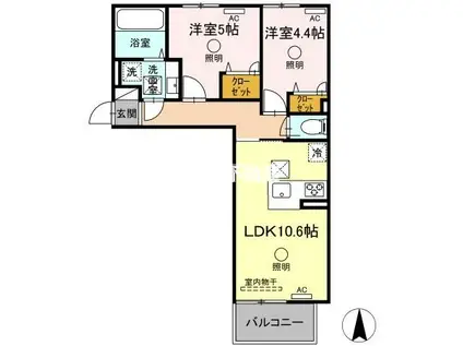 ルピナスシーサイド E棟(2LDK/3階)の間取り写真