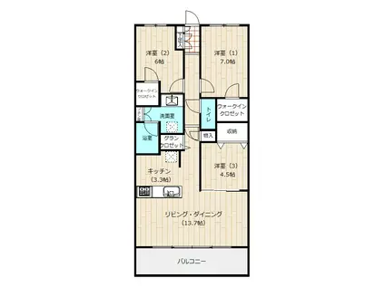 レーベン山形十日町(3LDK/18階)の間取り写真