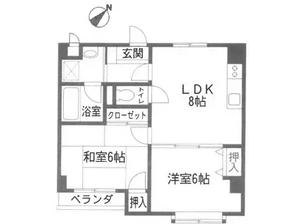 八幡西島田ハイツ(2LDK/3階)の間取り写真