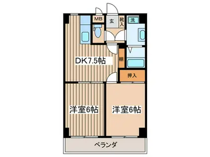 シャンス東寺尾中台1(2DK/3階)の間取り写真