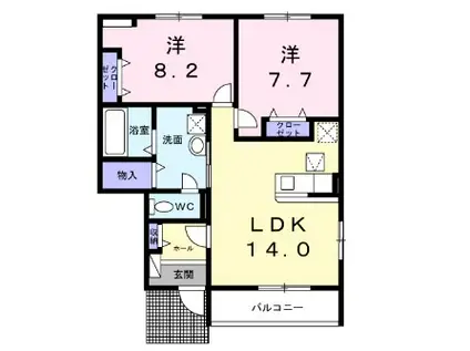 カーサ 八幡(2LDK/1階)の間取り写真