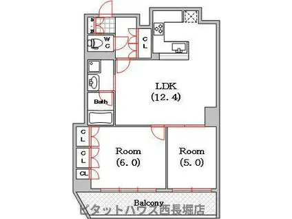 リーガル江戸堀(2LDK/8階)の間取り写真